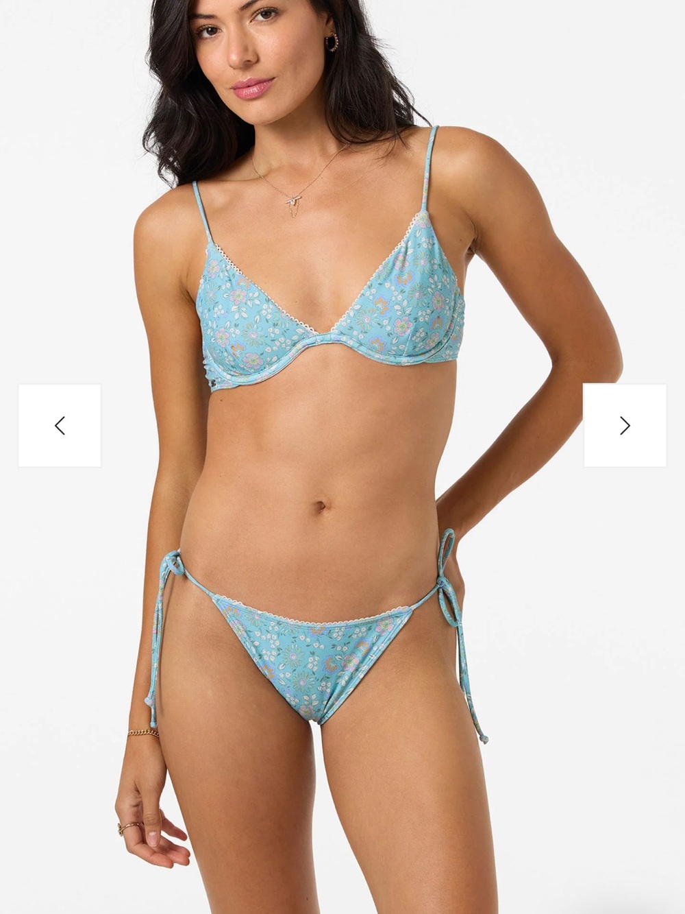 NWOT O’Neill Cabella Honopu Bra Top Light Blue Floral Tie-Side Bikini Set small